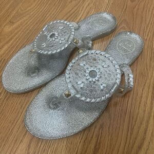 Jack Rogers Silver glitter medallion jelly thong sandals size US 9